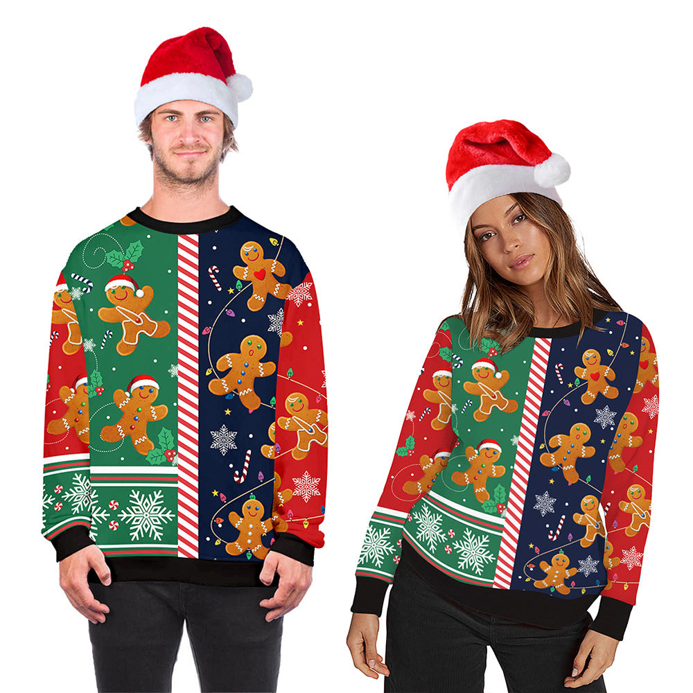 Cross-border hot selling new Christmas digital printing men's and women's same round neck pullover long-sleeved sweater loose tide brand autumn clothes