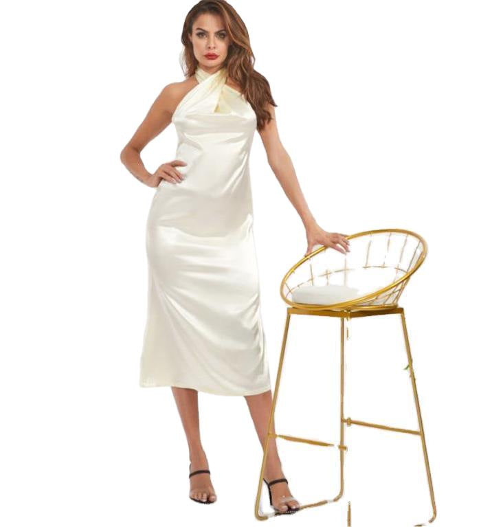 2020 new women's clothing foreign temperament halter neck skirt sexy slim gloss dress factory direct sales