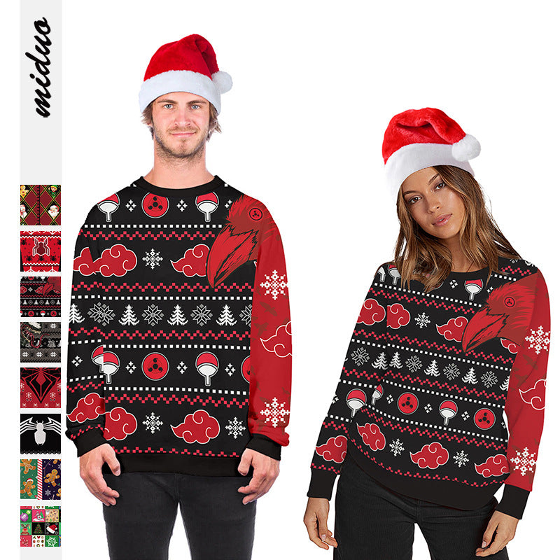 Cross-border hot selling new Christmas digital printing men's and women's same round neck pullover long-sleeved sweater loose tide brand autumn clothes