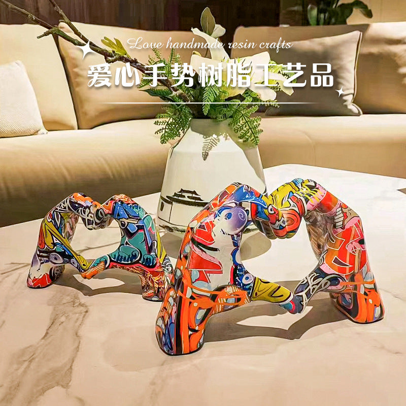 Internet celebrity graffiti love gesture ornaments home living room office desktop exhibition hall resin crafts decorations