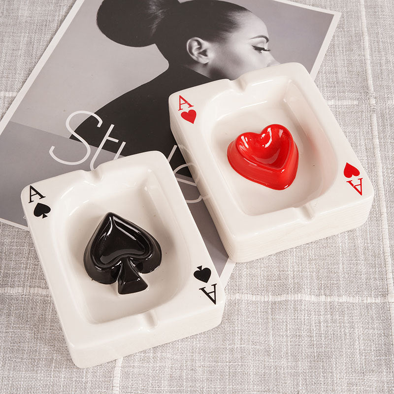 Creative ceramic poker ashtray European style simple ins ceramic fashion ashtray home living room gift