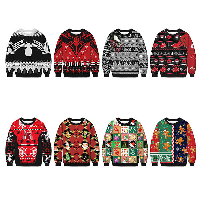 Cross-border hot selling new Christmas digital printing men's and women's same round neck pullover long-sleeved sweater loose tide brand autumn clothes