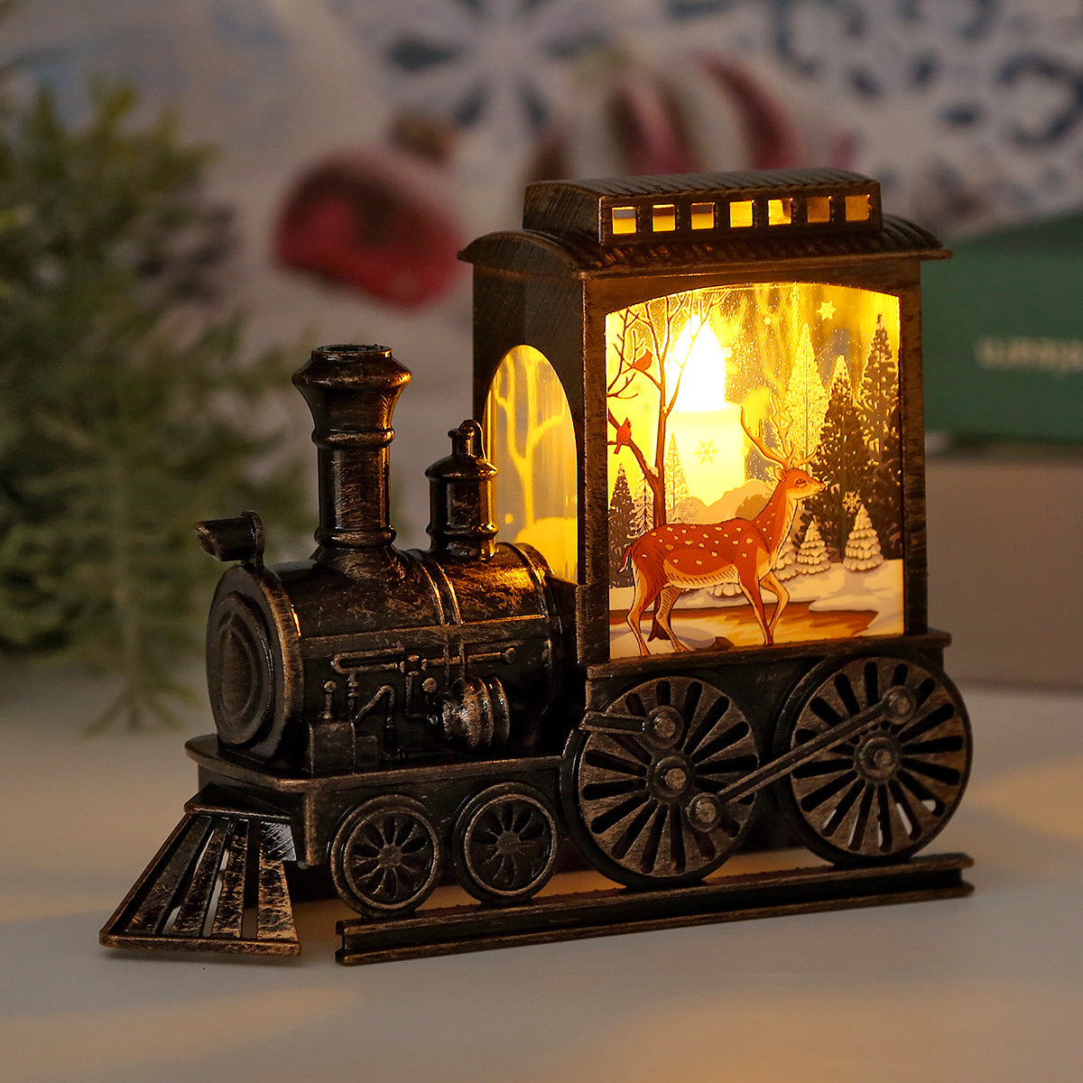 Cross-border Christmas 2024 new retro train LED light Christmas small oil lamp plastic wind lamp luminous night light