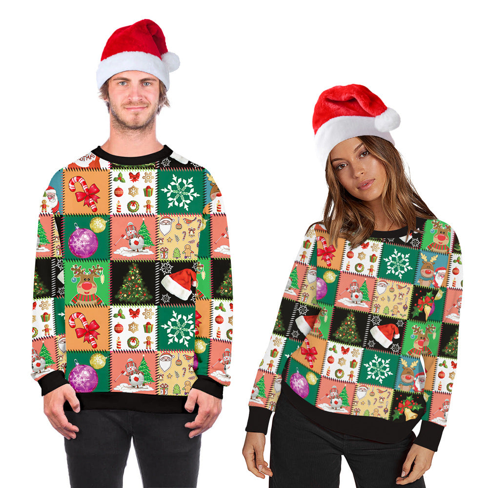 Cross-border hot selling new Christmas digital printing men's and women's same round neck pullover long-sleeved sweater loose tide brand autumn clothes