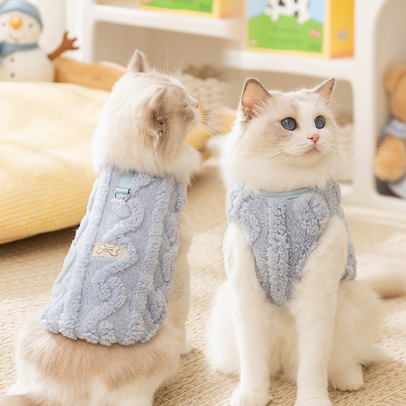Autumn and winter cat clothes simple twist traction fleece thick warm winter kitten vest pet dog clothes