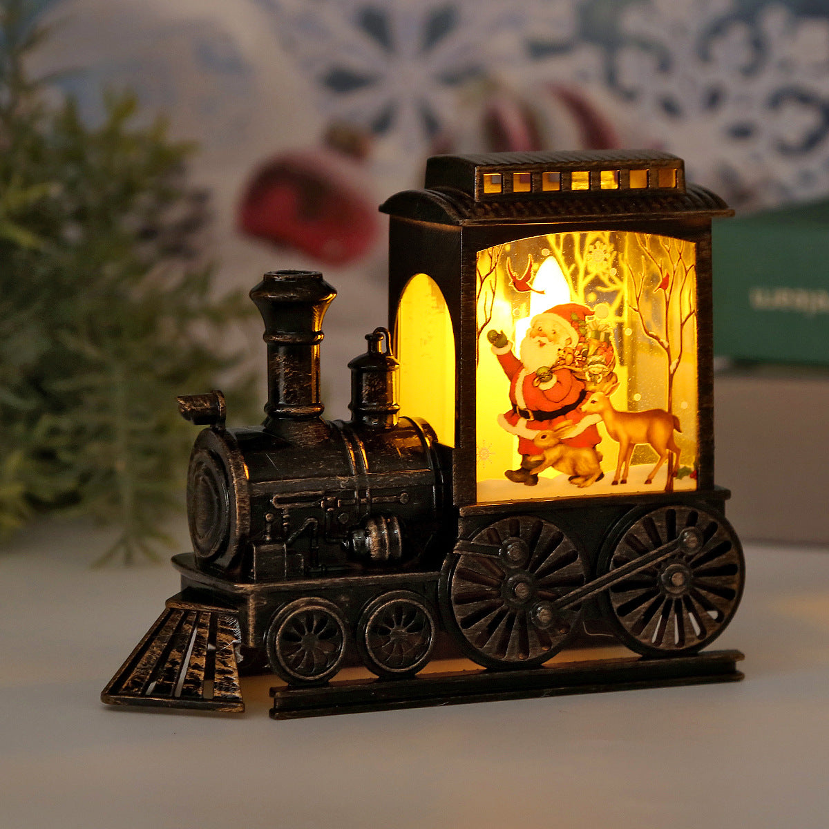 Cross-border Christmas 2024 new retro train LED light Christmas small oil lamp plastic wind lamp luminous night light