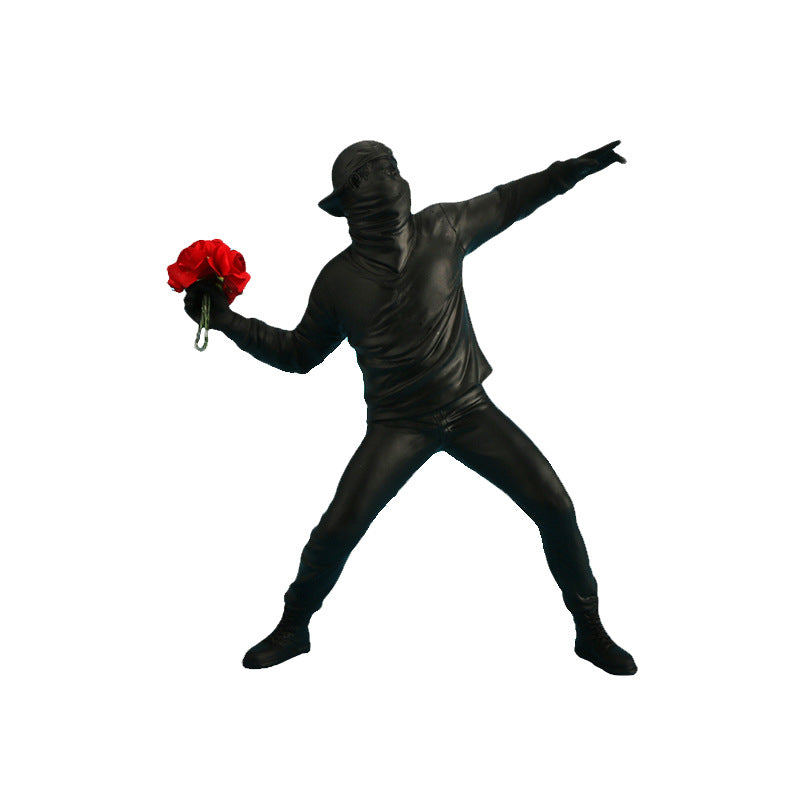 Zhuozhihua Banksy Throwing Flower Boy Ornament Creative Light Luxury Living Room Art Figure Sculpture Home Decorations