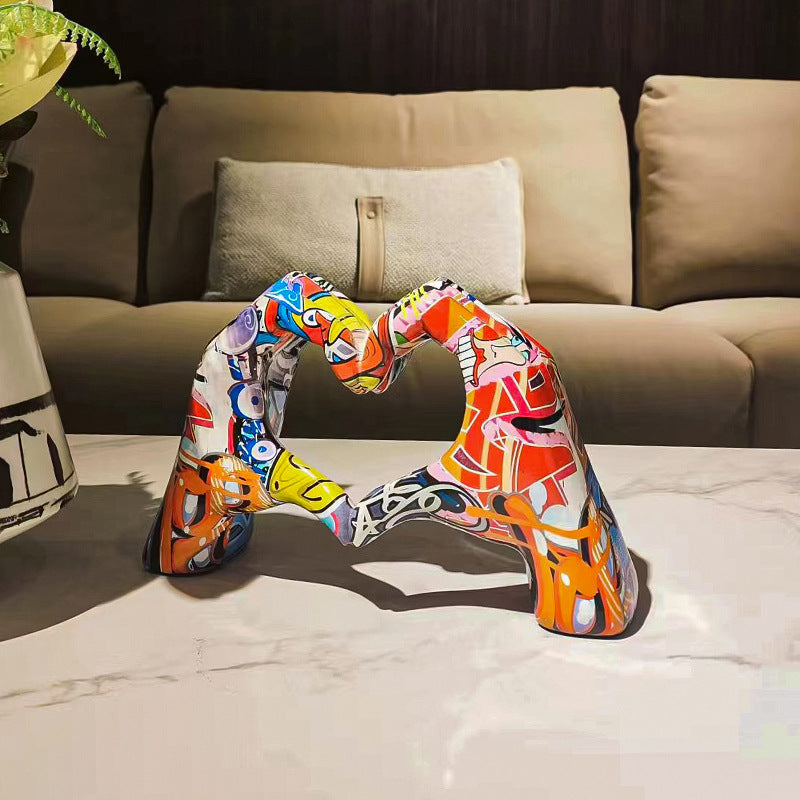 Internet celebrity graffiti love gesture ornaments home living room office desktop exhibition hall resin crafts decorations