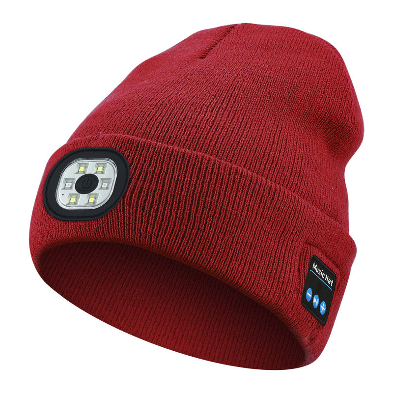 Cross-border TK platform TEMU source private model LED lighting knitted hat rechargeable detachable and washable luminous Bluetooth hat