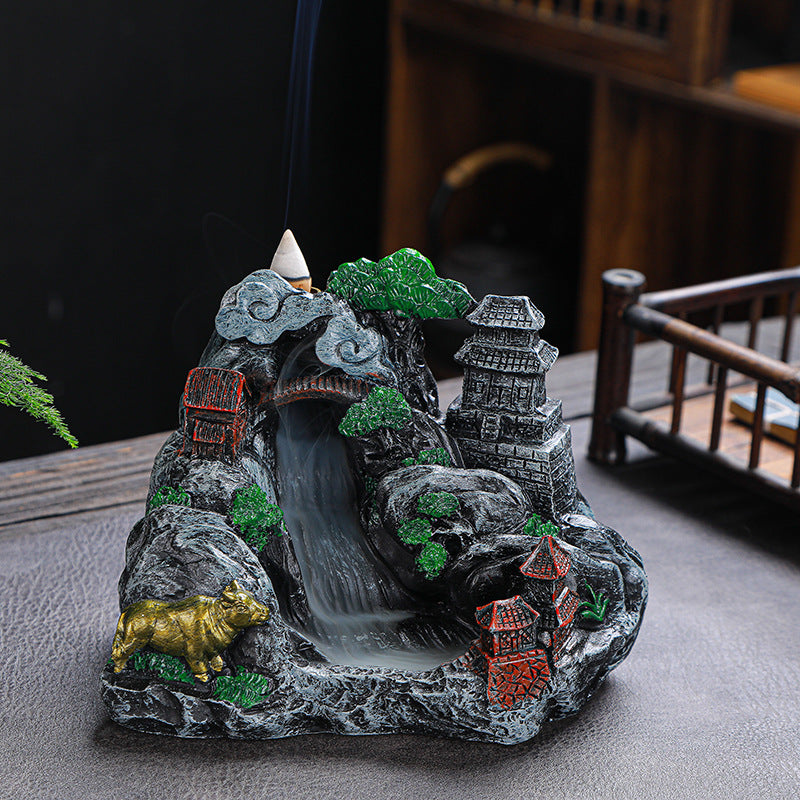 Backflow incense burner creative home decoration alpine flowing water resin crafts sandalwood incense burner cross-border