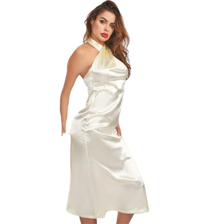 2020 new women's clothing foreign temperament halter neck skirt sexy slim gloss dress factory direct sales