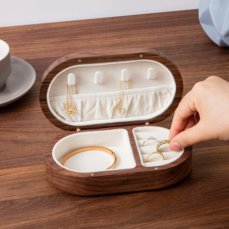 Black walnut oval jewelry box new Chinese style solid wood storage box walnut oval jewelry storage box
