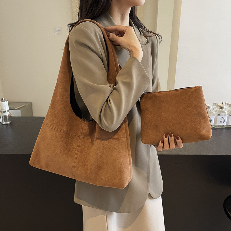 Casual personality large capacity autumn and winter suede retro style high-end one-shoulder underarm women's bag mother-and-child tote bag