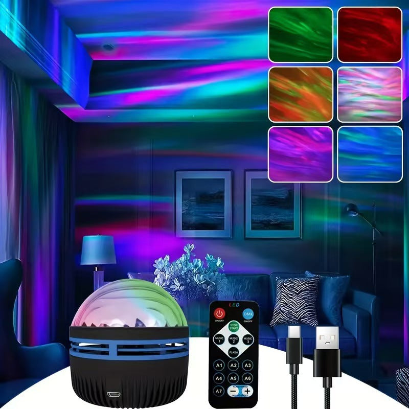 Cross-border supply of northern lights rotating water ripple atmosphere night light starry sky projection bedroom bedside live background light