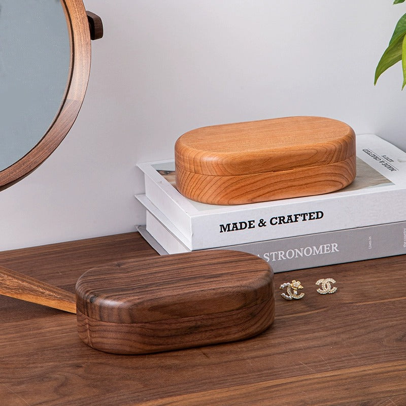 Black walnut oval jewelry box new Chinese style solid wood storage box walnut oval jewelry storage box