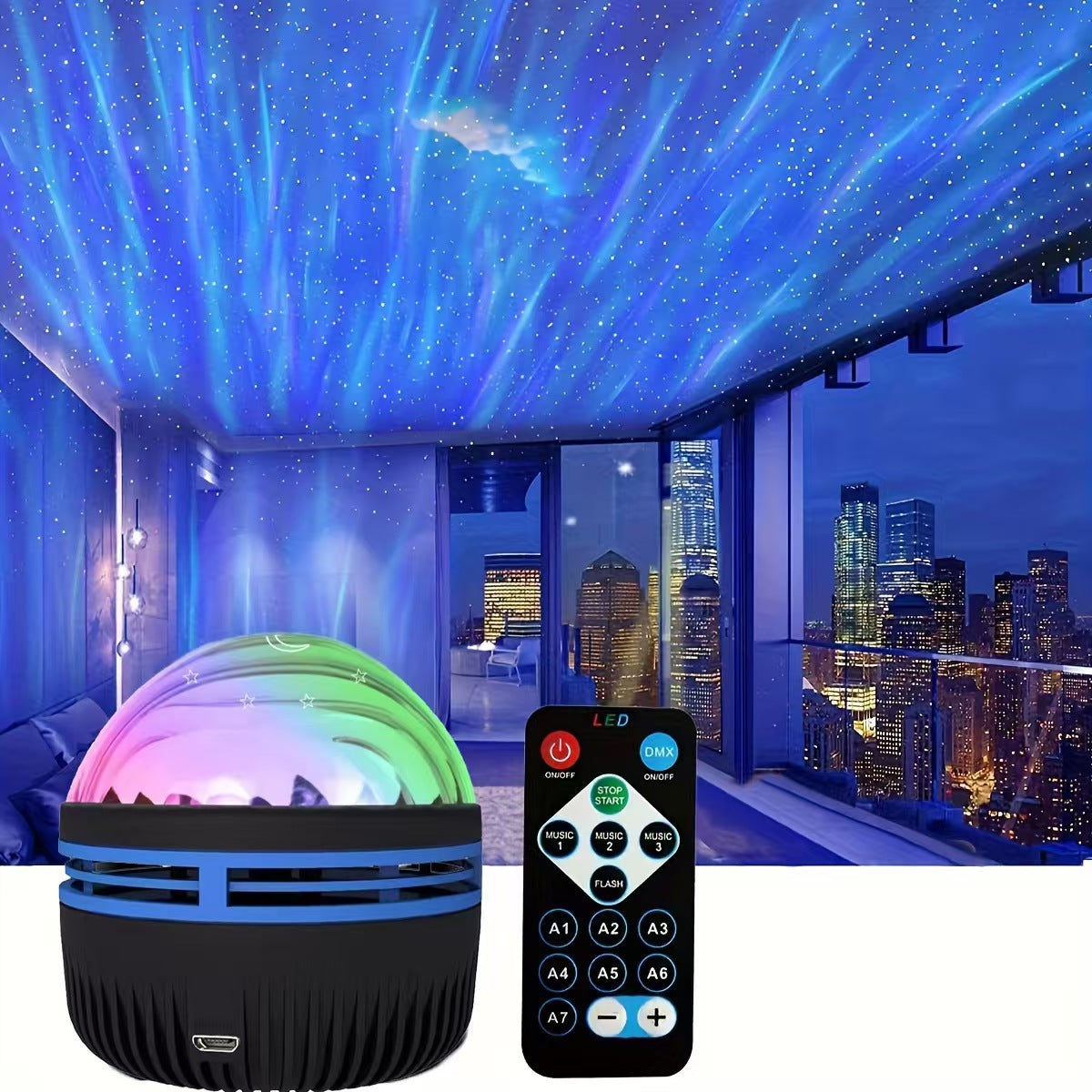 Cross-border supply of northern lights rotating water ripple atmosphere night light starry sky projection bedroom bedside live background light