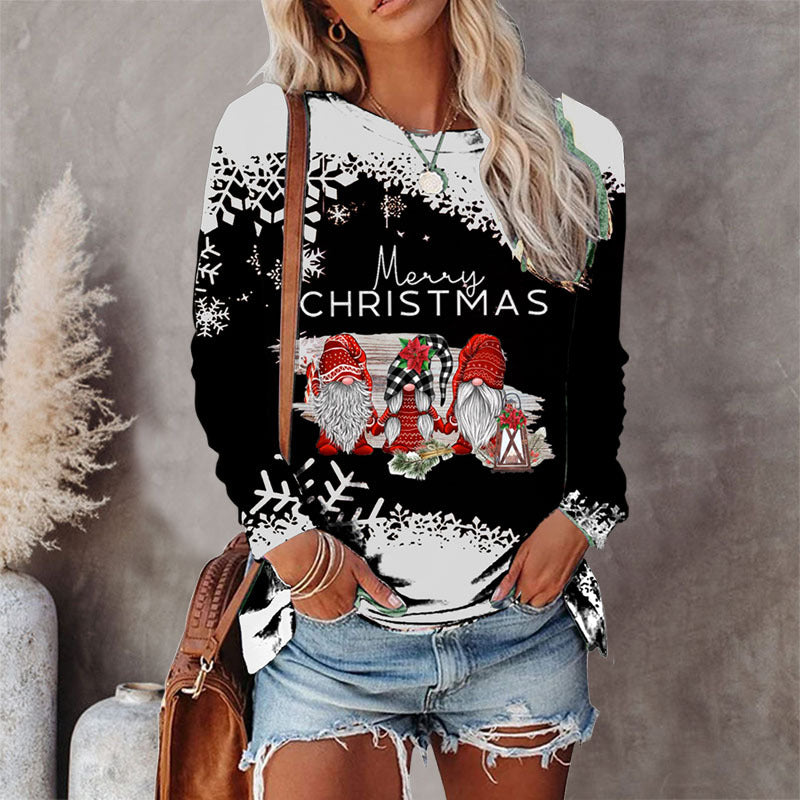 2022 winter cross-border European and American women's clothing independent station eBay Amazon 8-color round neck Christmas T-shirt printed long-sleeved top
