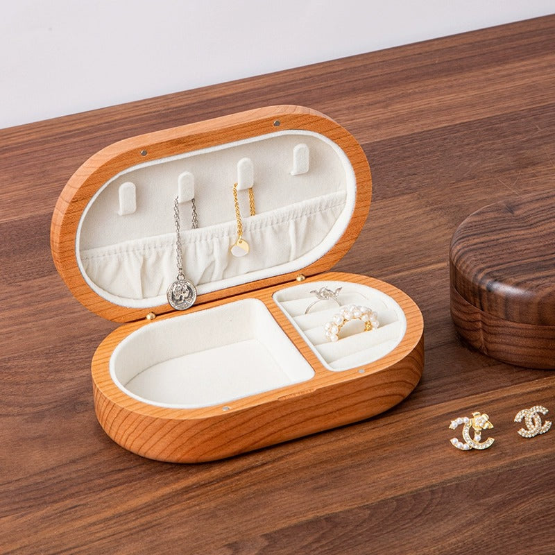 Black walnut oval jewelry box new Chinese style solid wood storage box walnut oval jewelry storage box