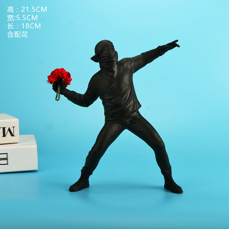 Zhuozhihua Banksy Throwing Flower Boy Ornament Creative Light Luxury Living Room Art Figure Sculpture Home Decorations