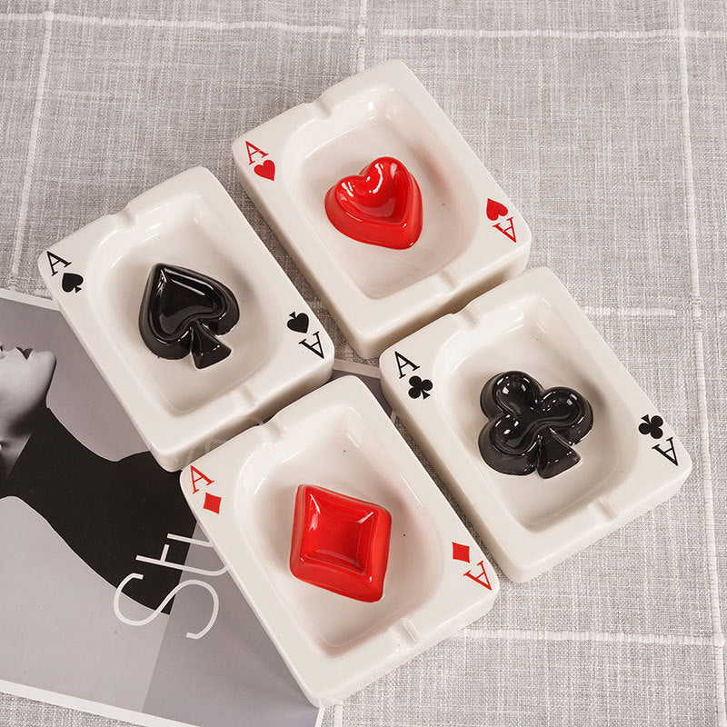 Creative ceramic poker ashtray European style simple ins ceramic fashion ashtray home living room gift