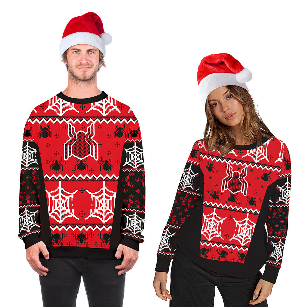 Cross-border hot selling new Christmas digital printing men's and women's same round neck pullover long-sleeved sweater loose tide brand autumn clothes