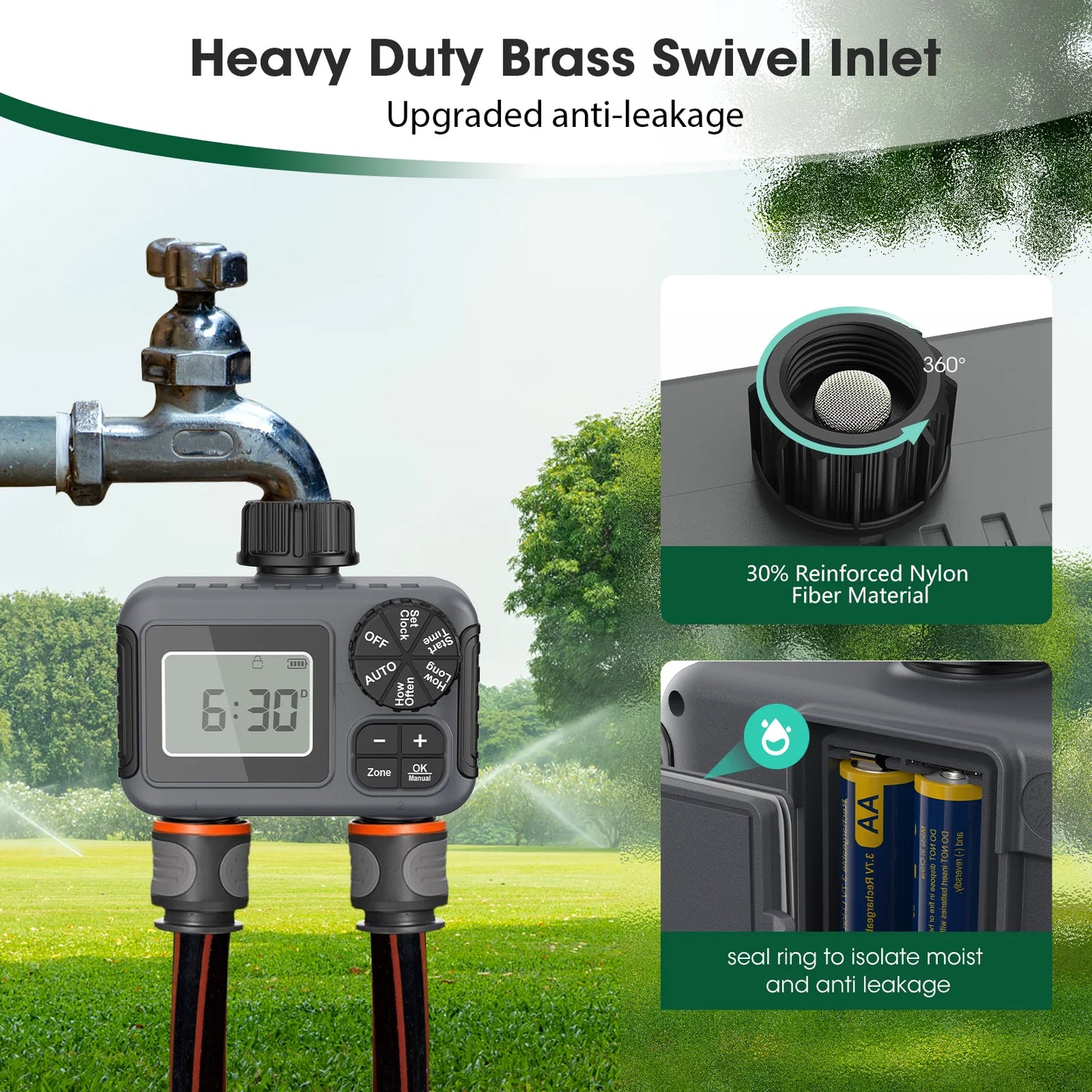 Insoma Smart Irrigation Watering System Dual Outlets Automatic Water Timer Sprinkle Faucet Hose Programmer for Garden Outdoor