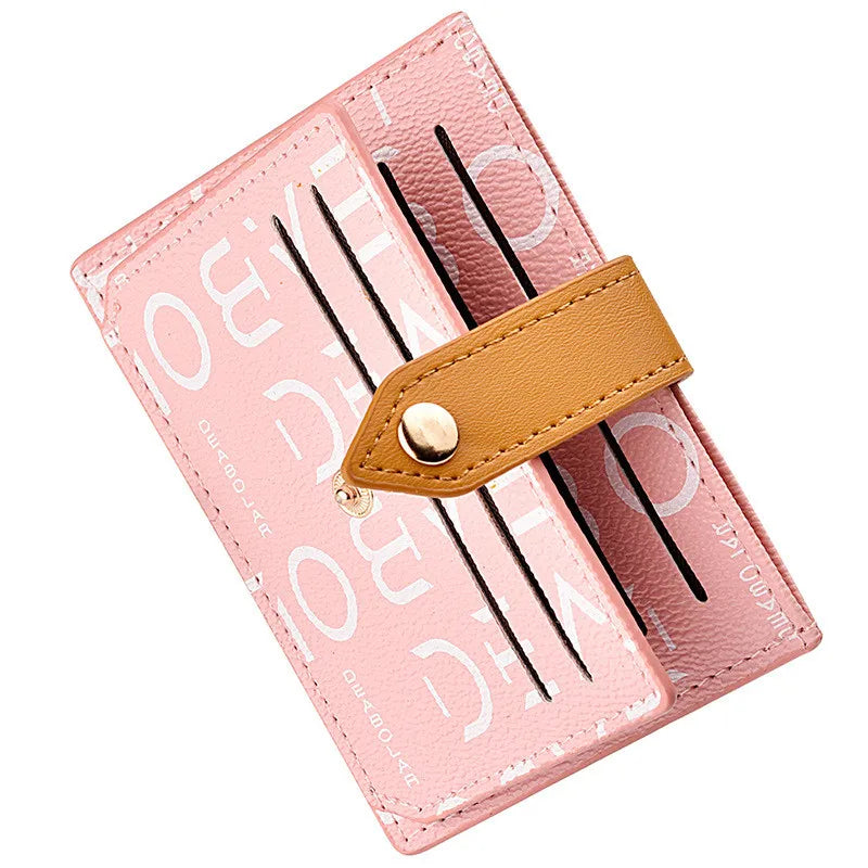 Women's Letter Printing Slim Card Holder PU Leather Mini Short Wallets Female Travel Small Money Purse Bank Card Case Package