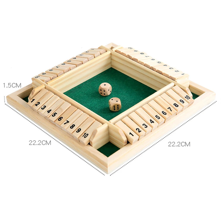 Deluxe Four Sided 10 Numbers Shut The Box Board Game Set Dice Party Club Drinking Games for Adults Families