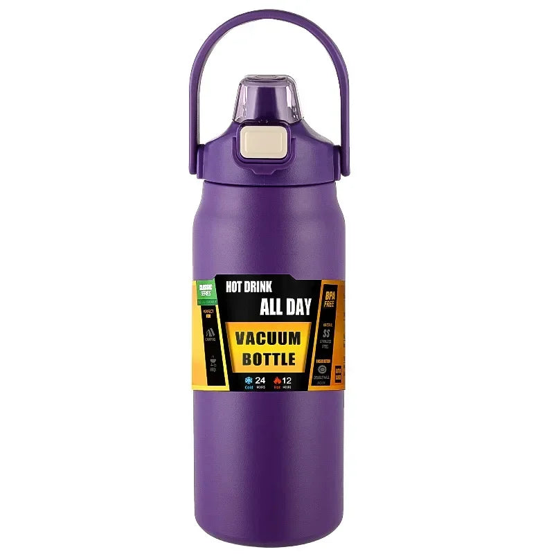 Insulated Water Bottle with StrawThermal Vacuum Cups for Hot Cold Drink Stainless Steel Thermoses Flask for Men Women Sports Gym