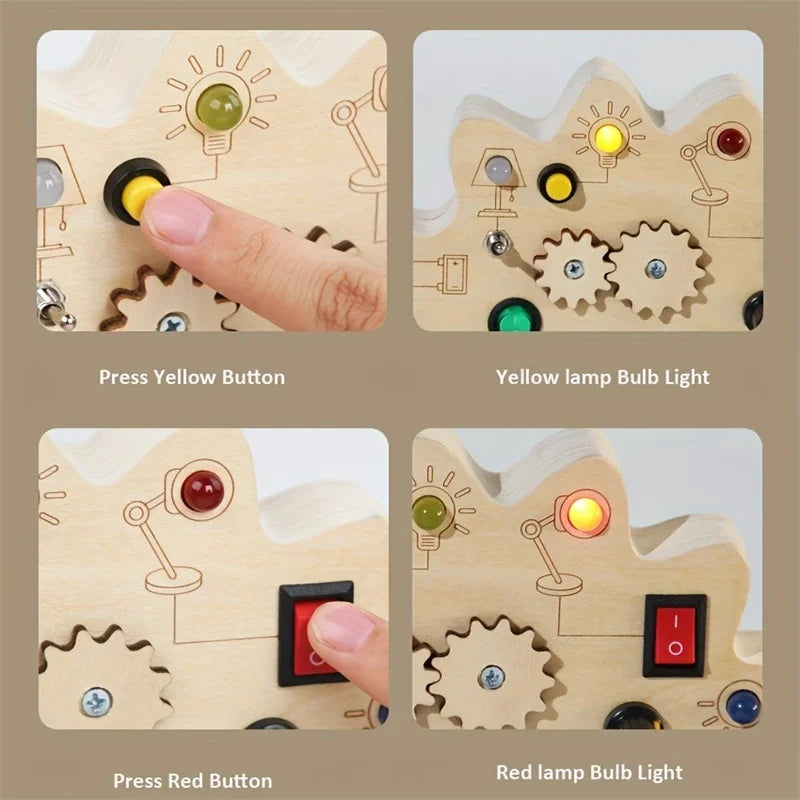 Kids Wooden Dinosaur Activity Circuit Board Busy Light Gear Key Switch Montessori Early Education Learning Sensory Toys children