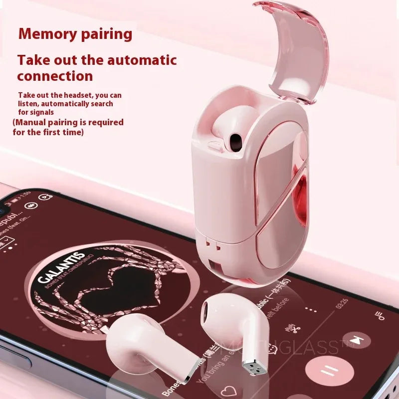 K520 Heart Shaped Bluetooth Earbuds - Stereo Sound, Wireless, HD Music Headphones for Kids, Teens, and Adults