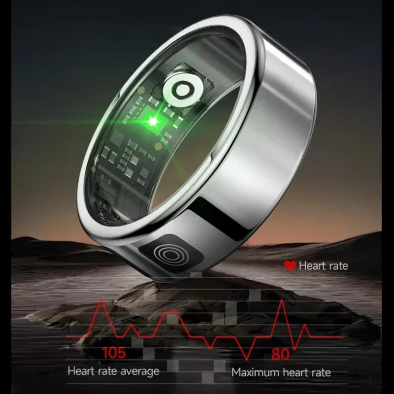 Smart Ring with Charging Box for Men Women-Step Health Tracker Heart Rate Blood Oxygen Monitor 5ATM Sleep Monitoring LCD Display