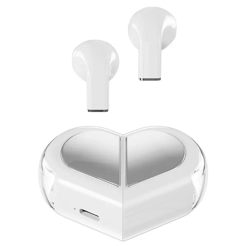 K520 Heart Shaped Bluetooth Earbuds - Stereo Sound, Wireless, HD Music Headphones for Kids, Teens, and Adults