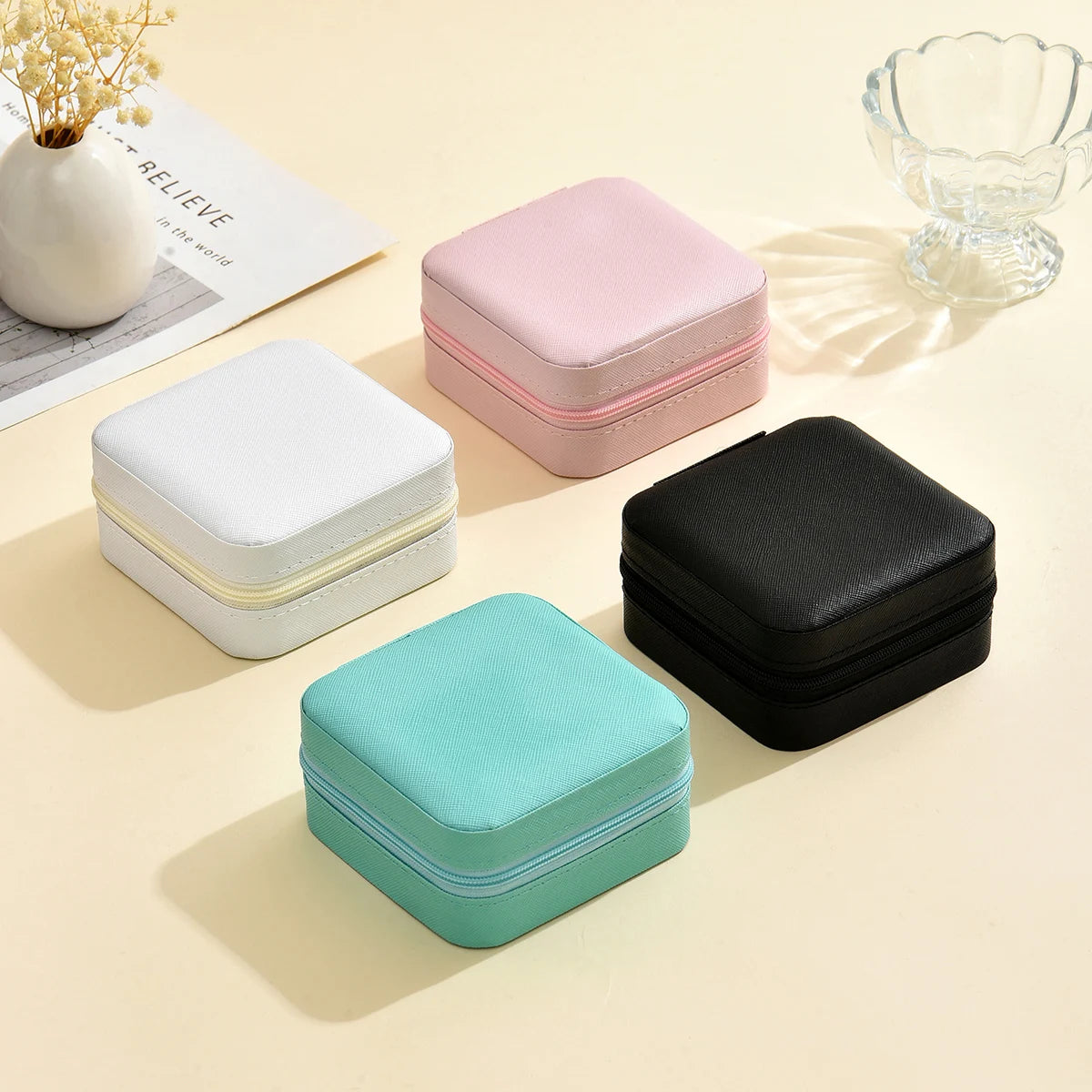 Home Travel Earrings Necklace Storage Case for Women Ring Organizer PU Leather Display Case Mini Jewelry Storage Box Portable