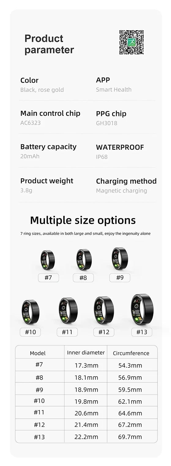 Zordai 2024 New R11M Smart Ring Heart Rate Sleep Monitoring IP68 Waterproof Multi-sport Mode Titanium Steel Shell Ring For Adult