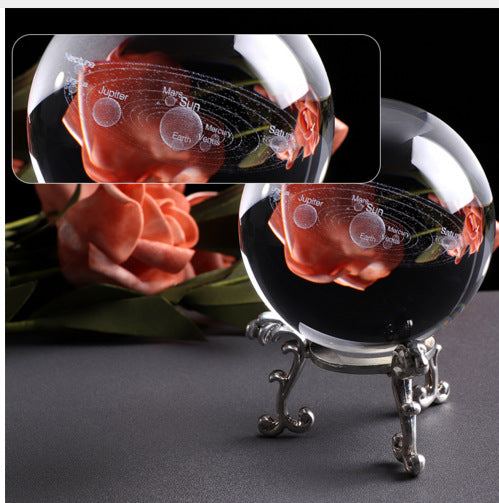 3D Solar System Crystal Ball Planets Glass Ball Laser Engraved Globe Miniature Model Home Decor Astronomy Gift Ornament 60/80mm