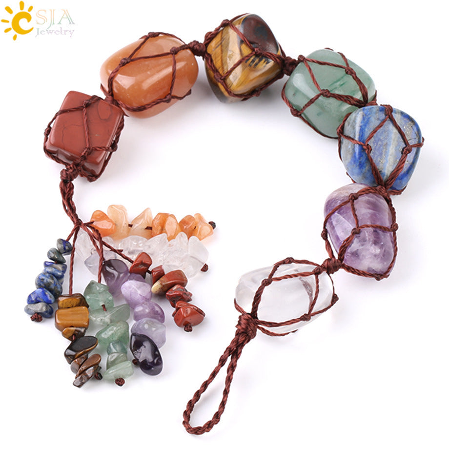 Natural Stone 7 Chakra Car Hanging Decoration Reiki Irregular Healing Crystal Tassel Meditation Hanging Window Home Decorate