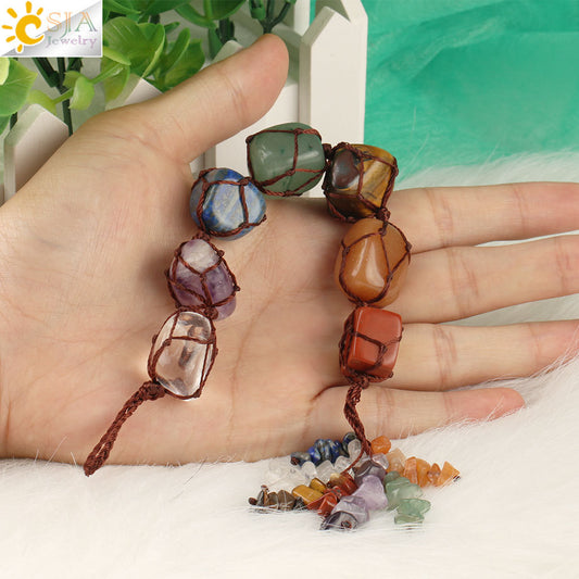 Natural Stone 7 Chakra Car Hanging Decoration Reiki Irregular Healing Crystal Tassel Meditation Hanging Window Home Decorate