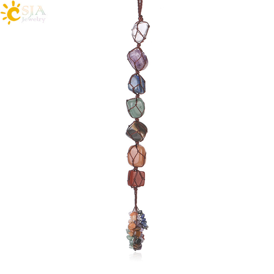 Natural Stone 7 Chakra Car Hanging Decoration Reiki Irregular Healing Crystal Tassel Meditation Hanging Window Home Decorate