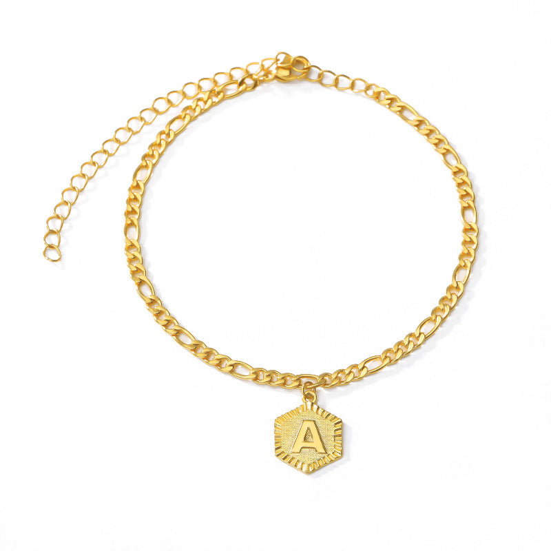 Cross-border explosion money chain 26 uppercase English letters stainless steel anklet summer fashion necklace men and women clavicle chain