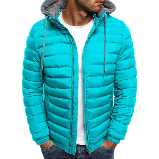 Autumn and winter foreign trade new men's fashion casual hooded solid color cotton coat men's