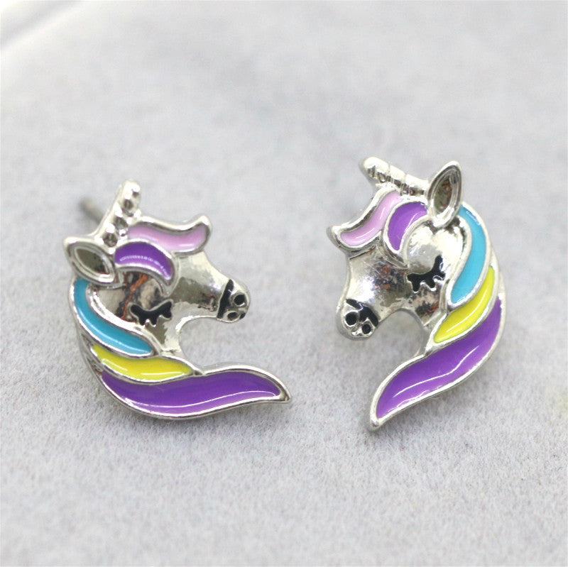 Europe and the United States hot Amazon oil pony necklace earrings set Unicorn earrings pendant necklace set women