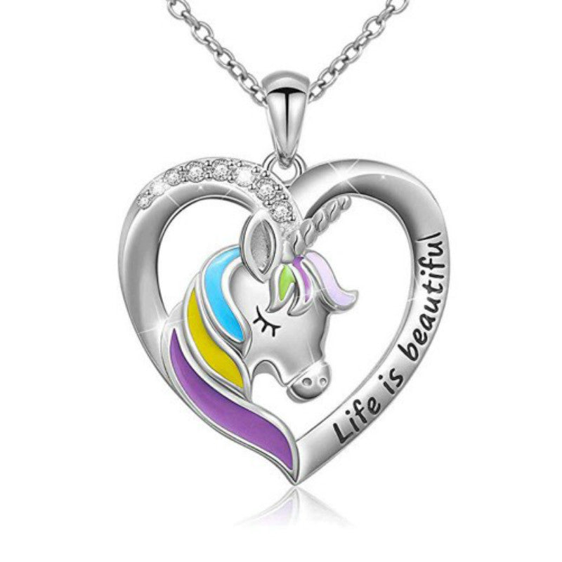 Europe and the United States hot Amazon oil pony necklace earrings set Unicorn earrings pendant necklace set women