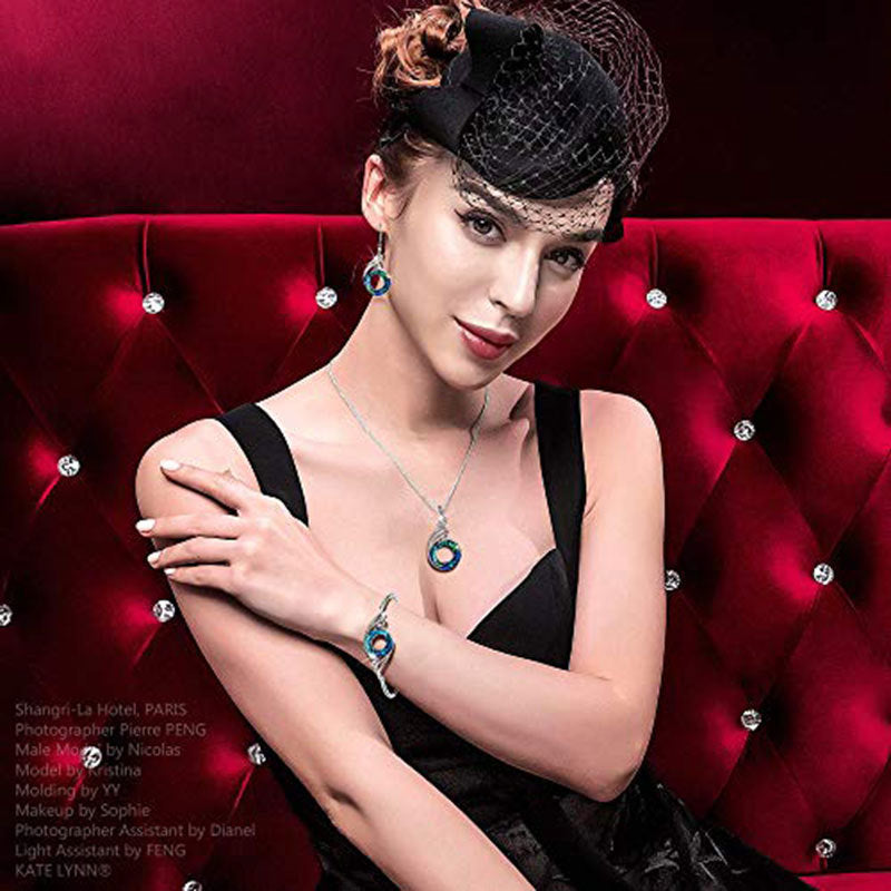 New Valentine's Day Necklace Colorful Crystal Peacock Gradient Cross-Border Europe and the United States Explosion Model Ethnic Style Jewelry Women