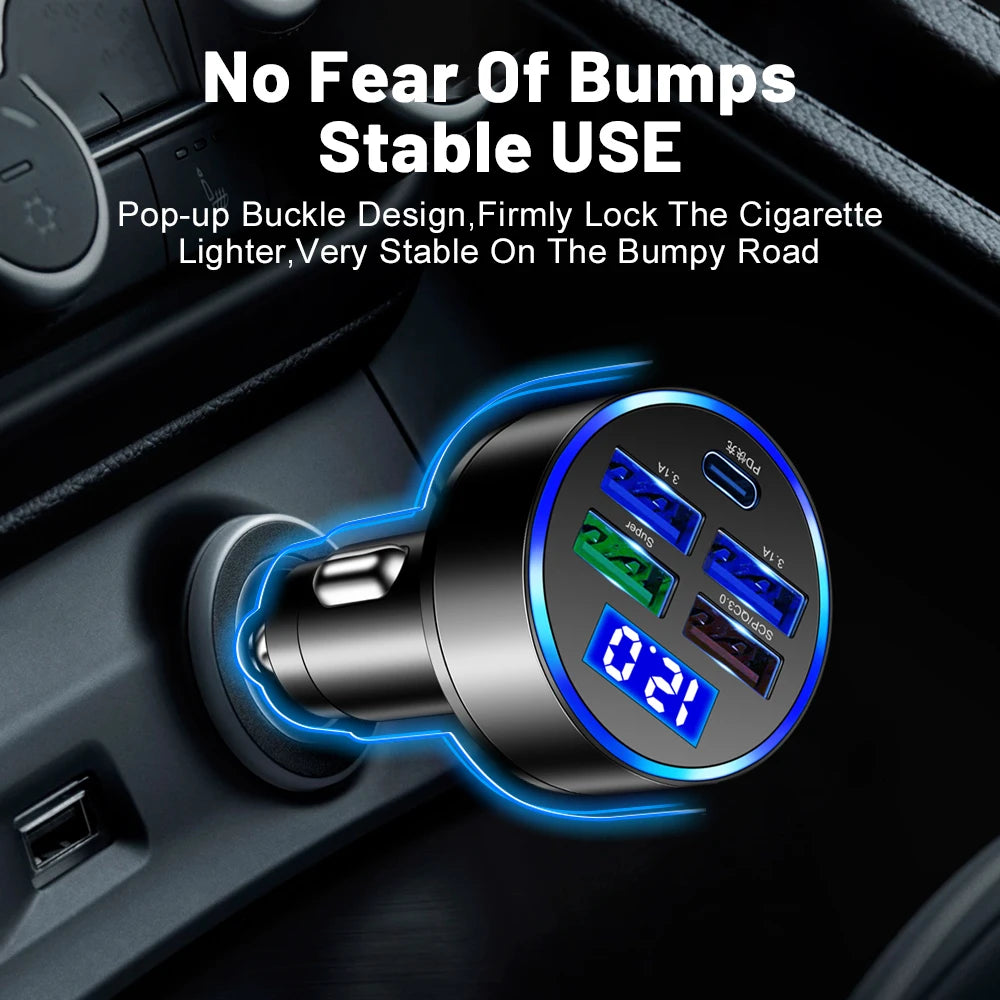 PD 150W USB Car Charger Fast Charging QC 3.0 Type C Car Phone Charger Adapter For iPhone Xiaomi Samsung Huawei OPPO Car Charger