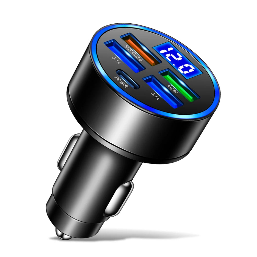 PD 150W USB Car Charger Fast Charging QC 3.0 Type C Car Phone Charger Adapter For iPhone Xiaomi Samsung Huawei OPPO Car Charger