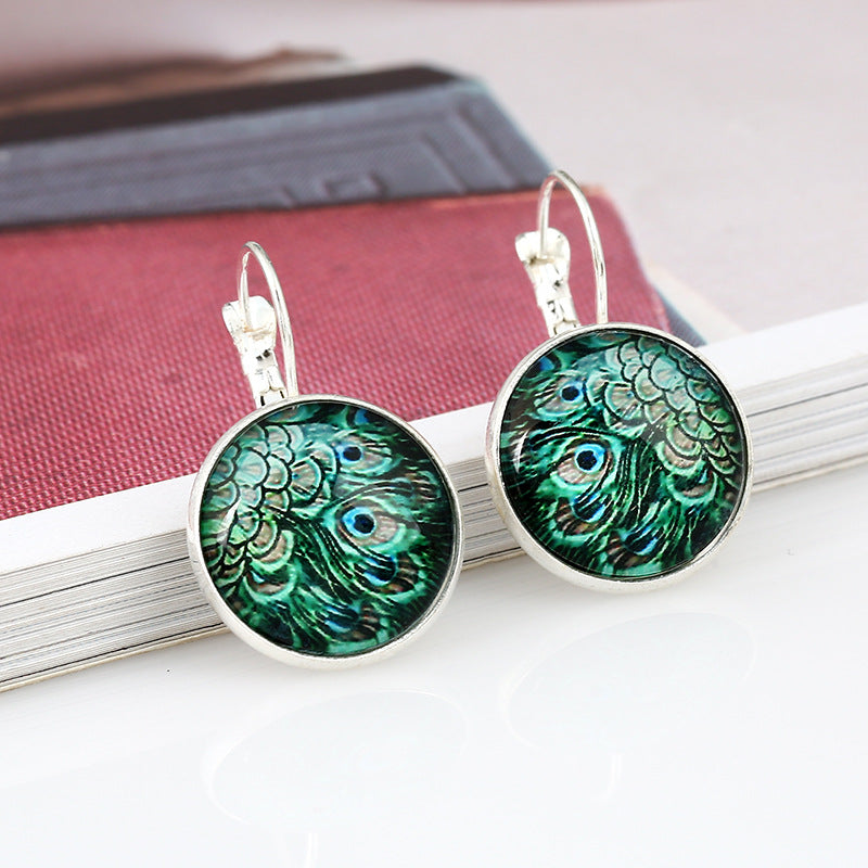 Spot Jewelry Earrings European Beauty Time Gemstone Vintage Feather Earrings AliExpress Explosion Earrings