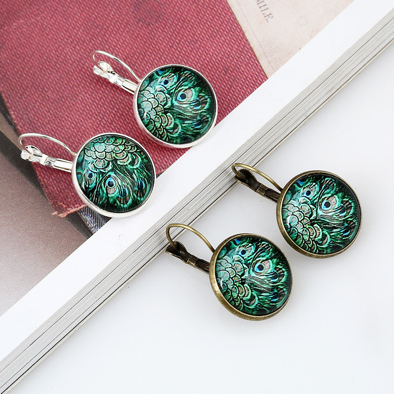 Spot Jewelry Earrings European Beauty Time Gemstone Vintage Feather Earrings AliExpress Explosion Earrings
