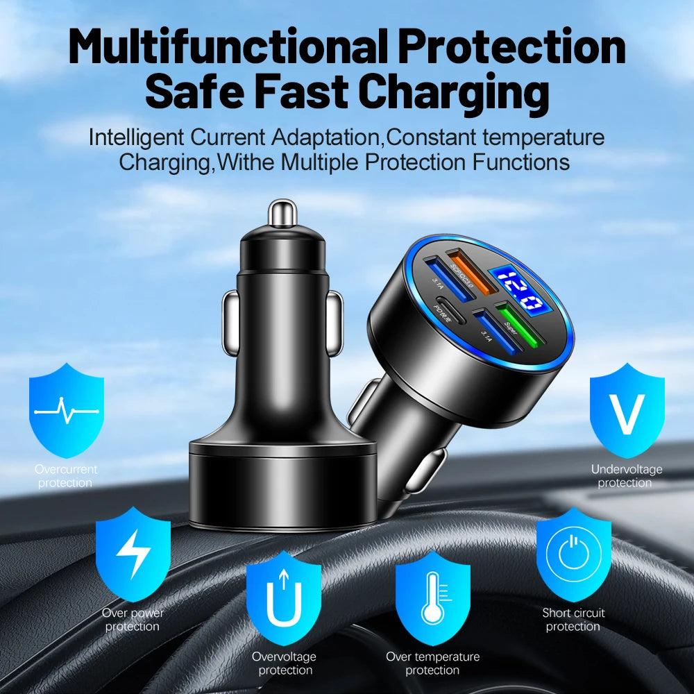 PD 150W USB Car Charger Fast Charging QC 3.0 Type C Car Phone Charger Adapter For iPhone Xiaomi Samsung Huawei OPPO Car Charger
