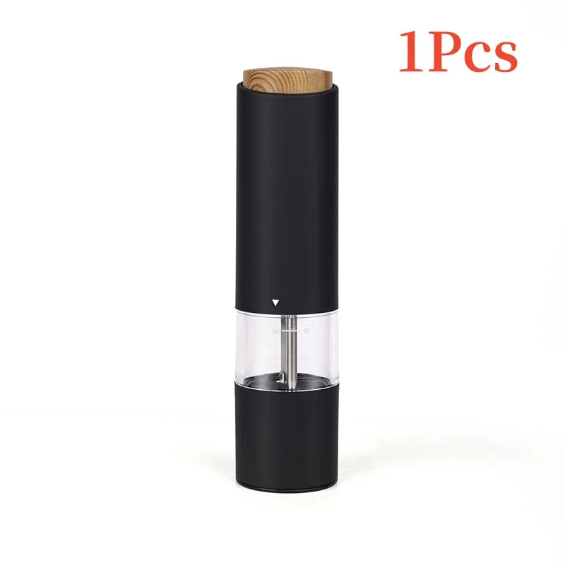 Wood Lid Electric Salt Pepper Grinders Portable Automatic Pepper Mill Adjustable Coarseness Pepper Grinder with Brush for Kitche